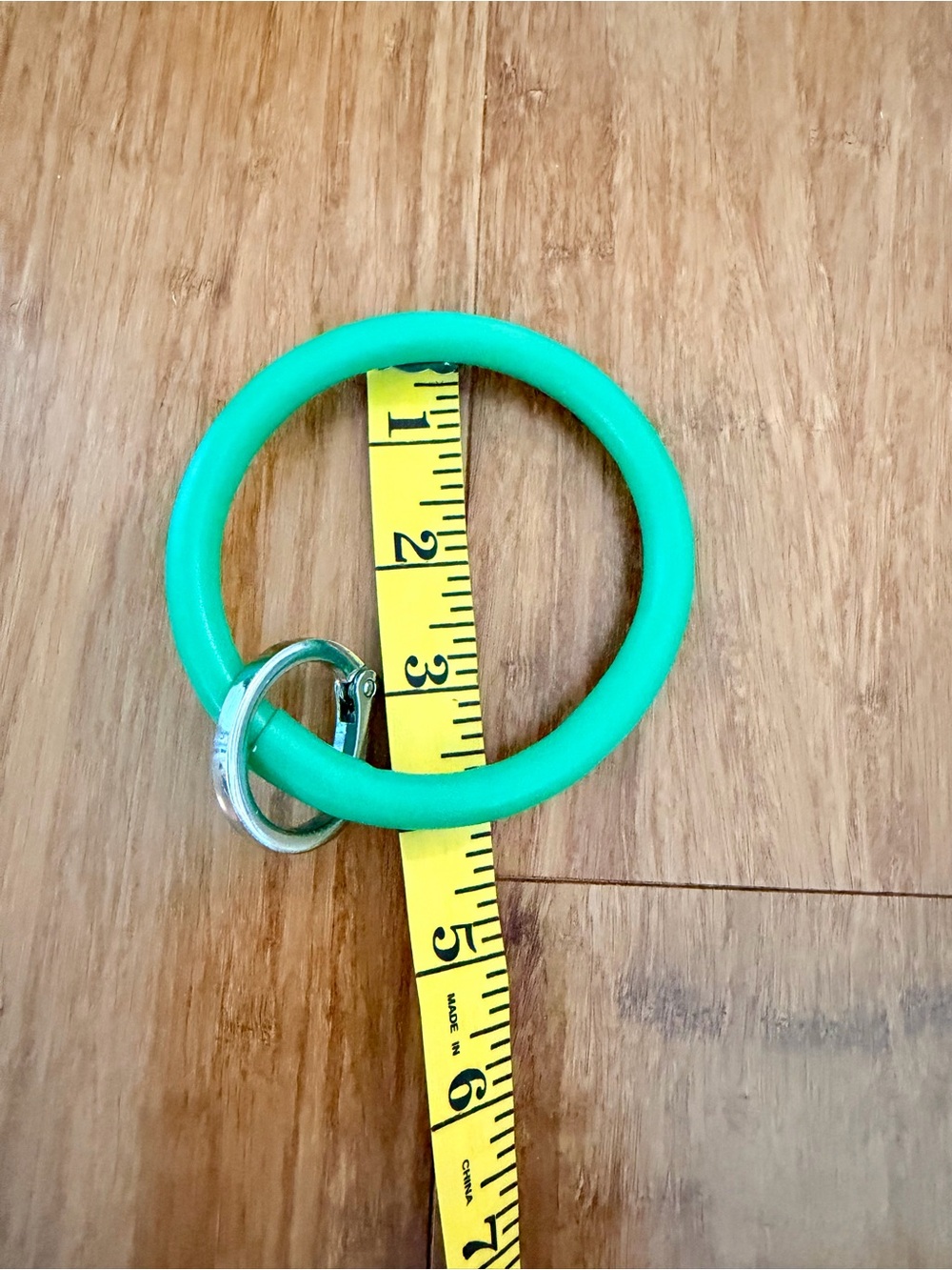 Green Faux Leather Oventure O-Ring Keychain with Silver Split Ring